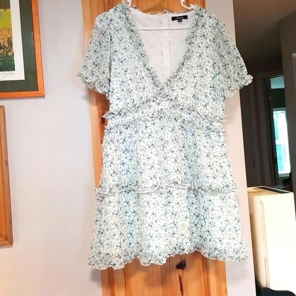 Trixxi Milk Maid Dress Flounce Floral Deep Vee Neck Womens Size Extra Large